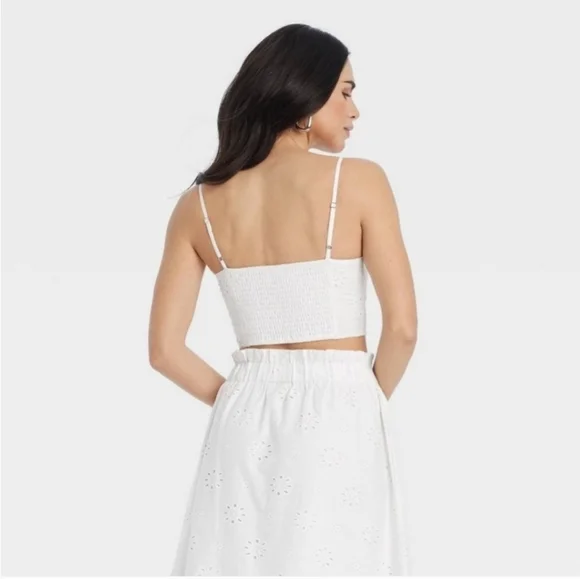 Women's Eyelet Bra Tank Top - Universal Thread White XL - Picture 2 of 9